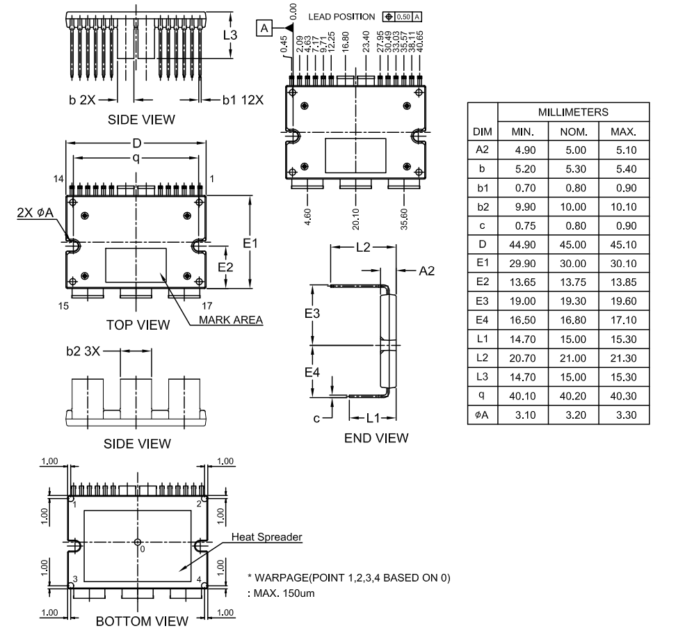 Mechanical Drawing - onsemi NXV08H300DT1 MOSFET Module